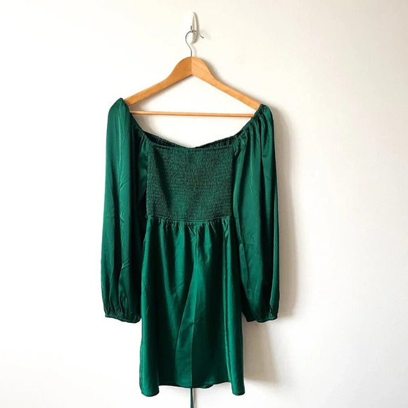 Princess Polly Nikita Satin Effect Long Sleeve Mini Dress Green Size 6 - Picture 6 of 8
